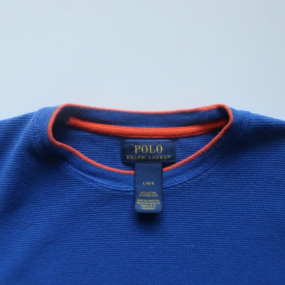 Polo Ralph Lauren Blue & Orange Cotton Crewneck Long Sleeve Sweater L - Picture 4 of 7
